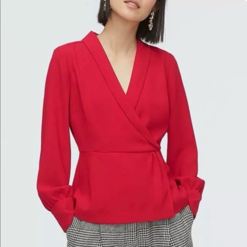 J. Crew Drapey faux-wrap top in 365 crepe red size 12